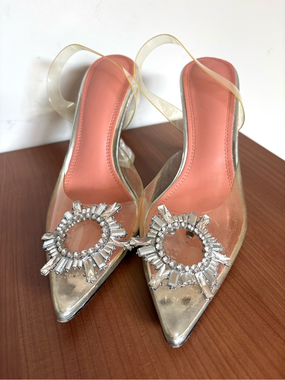 Homecoming Hoco Wedding Heels Clear Crystal Embellished Toe Slingback Size 8